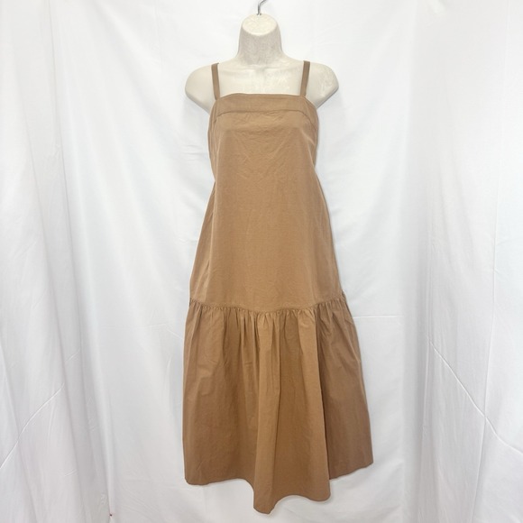 Everlane Dresses & Skirts - Everlane Brown Midi Pinafore Dress 6 Tiered Cotton Granola Boho Festival Capsule